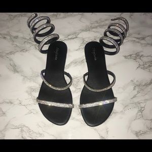 Crystal sandals wrap around ankle